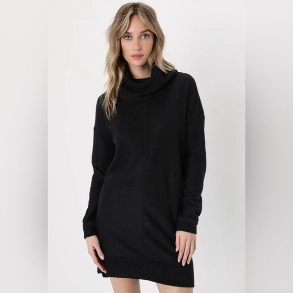Lulu's Autumn Daze Black Cowl Neck Long Sleeve Sweater Dress, Size Small. NWT! - Picture 1 of 11